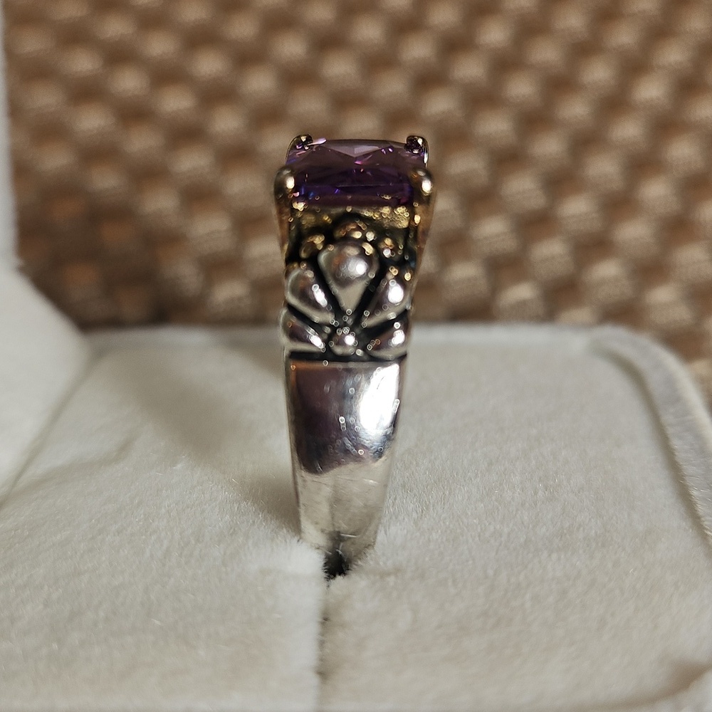Vintage Sterling Silver Imitation Amethyst Ring Gold Over Silver Size 7 - Picture 3 of 9